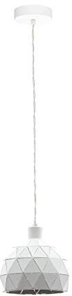 Eglo Suspension Roccaforte - 1 Ampoule - Moderne - en Acier - Blanc - Lampe de Table à Manger - Lampe de Salon Suspendue avec Douille E14 - Diamètre : 17 cm