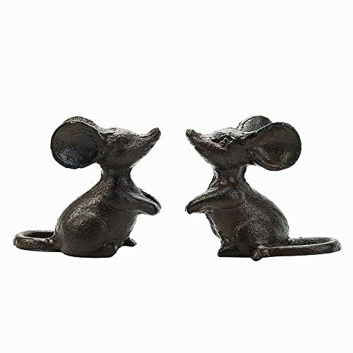 Sungmor Kleine Maus aus Gusseisen, dekorative und schöne Figur, für drinnen und draußen, interessante Tierskulptur, Heimdekoration, 2 Stück, Braun