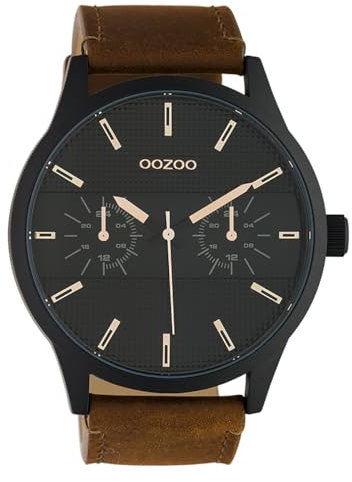 Oozoo Herrenuhr Chrono Look mit Lederband 48 MM Schwarz/Braun C10538