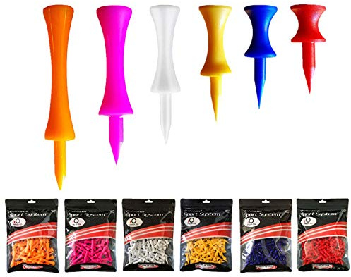 FINGER TEN Golf Tees Plastic Castle Step Down 100 Pack | Consistent Ball Height Design,Different Sizes Short Long Tee, Bright Colors Visible, Golf Practice Range Driving Use