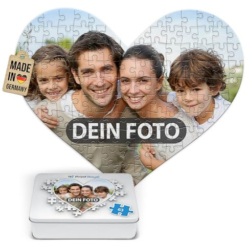 Foto-Puzzle 24-2000 Teile/inkl. Verpackung/mit eigenem Bild Bedrucken Lassen - Herzpuzzle 63 Teile, Metalldose