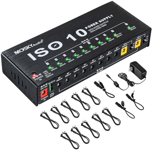 Mosky 10 Isolated DC Output 9V 12V 18V 300mA 500mA Guitar Pedal Board Power Supply with Short Circuit/Overcurrent Protection, USB Port