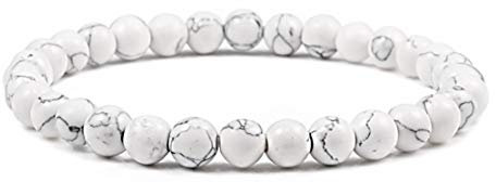 SIMPLÍ BASIC Natural 6MM White Howlite Crystal Stone Healing Bracelet for Women and Men with Attractive Gift Box & Velvet