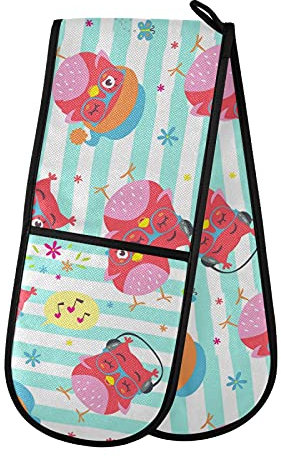 PUXUQU Ofenhandschuhe Süß Eule Streifen Topfhandschuh Oven Mitts Backhandschuhe Topflappen für Zuhause Küche Backen Kochhandschuhe