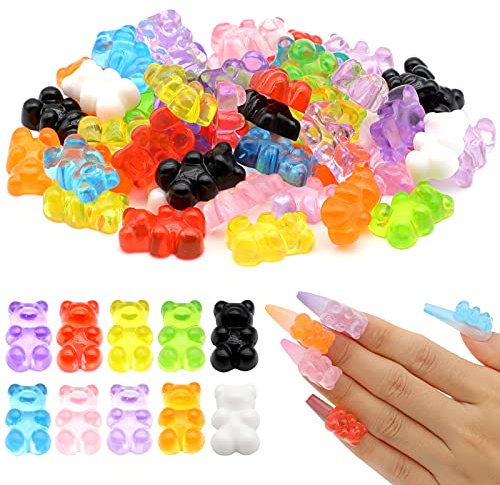 50 Pieces Nail Gummy Bear Charms, Resin Flatbacks Candy Bear Charms for Slime Nails DIY Craft Scrapbooking Phone Case Doll House Stationery Box Decoration(10 Colors)