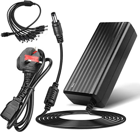 12V 5A Power Adapter Splitter - LeTaoXing AC 100-240V to DC 12 Volt 60W Transformers Converter with DC 8 Way 1 Female to 8 Male Splitter Cable 8CH 8-Way for Security CCTV Camera LED Strip Lights
