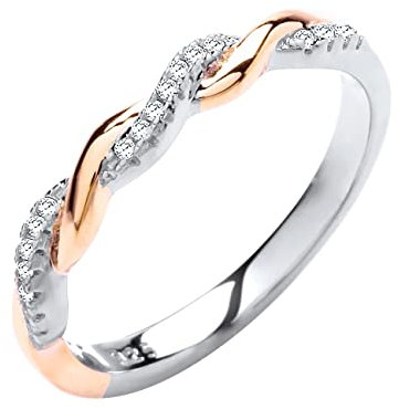 Sterling Silver & Rose Gold 0.10ct Diamond Eternity Ring - Size J-V (Q)
