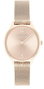 Calvin Klein Montre Analogique à Quartz pour Femme Collection Timeless 28MM avec Bracelet Milanais en Acier Inoxydable Couleur Or Rose Clair - 25200059