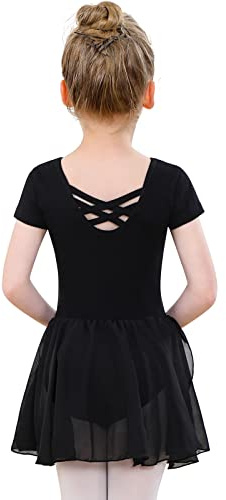 Ballettkleidung Mädchen Baumwolle Ballettkleid Balletttrikot Kurzarm Tanzkleid Tanzbody mit Chiffon Rock Tütü