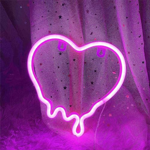 DWOOKE Neon Heart Light - Pink Battery/USB Powered Wall Light for Home, Valentine's Day, Christmas, Party