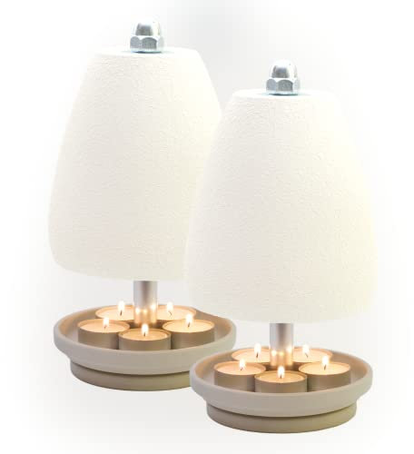 Teelichtlampen (2) aus Ton im Stil Orchidee in Weiß - Größe L - Teelichtofen für 5 Teelichter - Kerzen Notheizung (inkl. Teelichter + Feuerzeug)