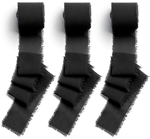 CHUQING 38mm x 6m Geschenkband Schleifenband, 3 Rollen,Schwarz,Chiffon,Festival Bänder für Geschenkverpackung,Hochzeit,Blumenstrauß