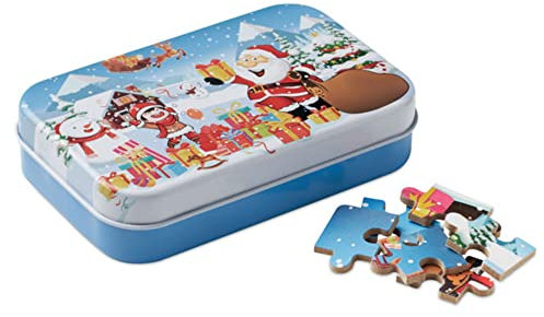 Weihnachtliches Holz Puzzle Kinderpuzzle 60 Teile für Kinder in Blechdose Kindergeburtstag Adventszeit
