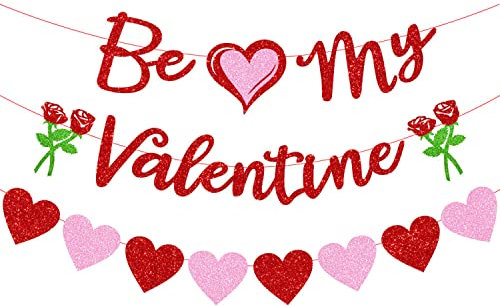 Banner mit Aufschrift Be My Valentine mit Gesprächsherzen – 3 m, kein Basteln | I Love You Dekorationen, romantische Dekorationen, besondere Nacht, Valentinstagsbanner, Valentinstagsdekoration,