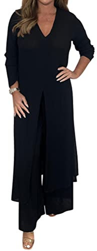 Onsoyours Hosenanzug Damen Hochzeit Festlich Elegant 2 Teilig Loungewear Einfarbig Sommer Outfits Streetwear Freizeitanzug Anzug 2 Teiler Hausanzug Zweiteiler Tracksuit Set A Schwarz XL