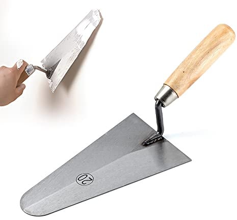 Large Pointed Triangle Stainless Steel Lime Trowel Wall Trowel Thickened Paste Tile Putty Mason's Tool with Wood Handle (1PCS)