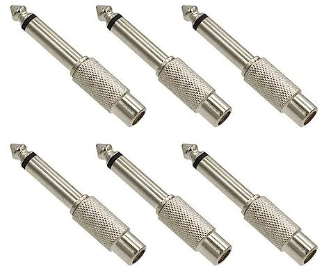 Adaptateur Jack 6.35 mm, Adaptateur Jack 6.35mm vers RCA Femelle, 6 Pièces Adaptateur Audio 6,35mm Mono Plug Mâle vers RCA Femelle, Adaptateur RCA Mono 6,35 mm Mâle vers RCA Femelle Connecteur Audio