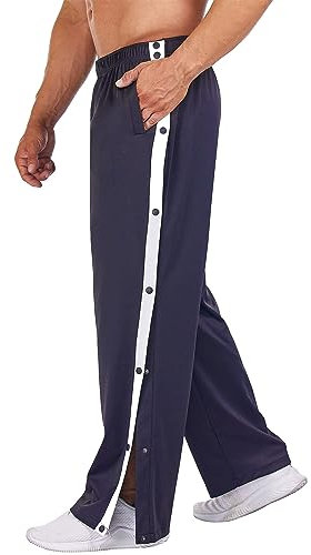Deyeek Herren Basketball Trainingshose mit seitlicher Knopfleiste zum öffnen Button Up Sporthose Blau XXL