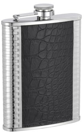 sourcing map Hip Flask for Liquor 8oz Stainless Steel Leather Leak Proof Drinking Flask for Camping Hiking Outdoor Activity, Black