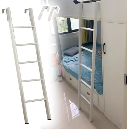 Escalera Cama Litera Escalera de Litera de Metal con Ganchos, Escalera Blanca para Literas de RV para Dormitorio, Escuela en Casa, Escalera Ajustable para Dos Camas/Escalera de Subida Corta, Escalera