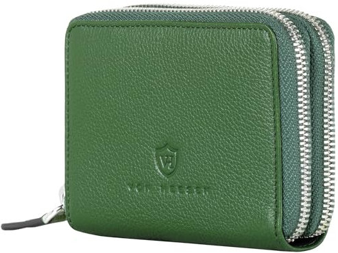 VON HEESEN Leder Geldbörse mit RFID-Blocker - Portemonnaie für Damen & Herren aus echtem Leder - Wallet mit Münzfach - Geldbeutel für Frauen und Männer in Grün