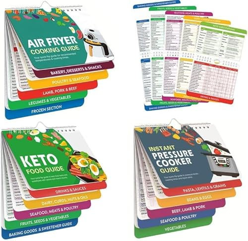 SPEPROECO Magnetisches Spickzettel-Set, Heißluftfritteusen-Kochanleitung/Instant Pot Kochbuch, Kochanleitung, Keto-Diät-Menü, Kochanleitung (evtl. nicht in deutscher Sprache), 3-teiliges Kochbuch-Set