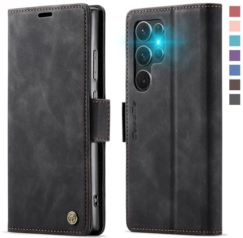 XYGLOW Handyhülle für Samsung Galaxy S24 Ultra 5G Hülle Klappbar Premium PU Lederhülle Klapphülle【RFID Schutz】Kartenfach Standfunktion Schutzhülle für Samsung S24 Ultra Flip Case Tasche Cover,Schwarz