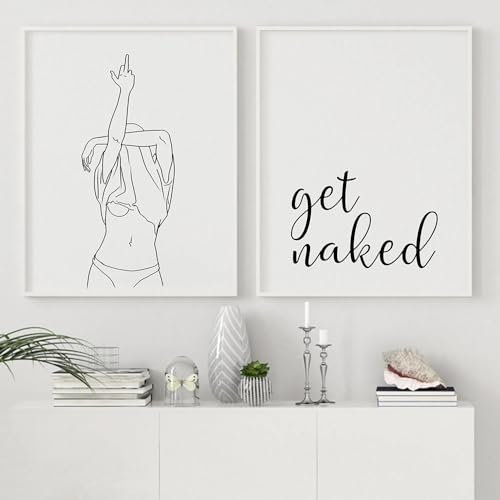Schwarze weiße Frau Mittelfinger Leinwand Malerei Poster Lustiges Drucken Home Decor Wand Kunst Bild Für Badezimmer Kein Rahmen-30x40cmX2