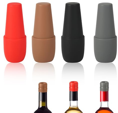 4st Weinflaschenverschlüsse, Weinverschluss Silikon Weinverschlüsse Weindeckel Doppeldichtung Weindeckel um Wein Frisch zu Halten für Bier Wein Champagner Heimgebrauch