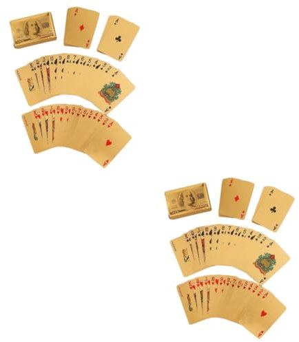 BESTonZON 2sätze wasserdichte Goldene Spielkarten Lustige Pokerkarten Für Home Bar Und Büro Glänzende Und Strapazierfähige Spielkarten Für Unterhaltung Mit Freunden Und Familie