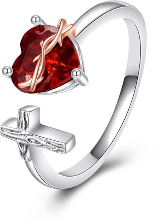 Herz Jesu Ring für Frauen 925 Sterling Silber Kreuz Ringe Gottes Liebe Schmuck Amulett Geschenke für Teens Mädchen (7) (7, Silber)