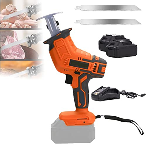 Scie Sabre sans Fil, Scie Viande électriques,avec Batterie et Lames de Scie, pour Couper Viande Congelée, Os, Métal, Bois, Plastique, Commercial et Domestique,2battery+2sawtooth