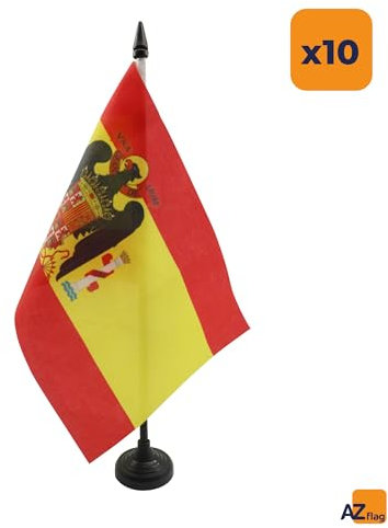 AZ FLAG - Lot de 10 Drapeau De Table Espagne franquiste 1945-1977 21x14cm - 10 Petits Drapeaux Espagnol De Franco De Bureau 100% Polyester Avec Hampe De 25cm Et Socle En Plastique Noir
