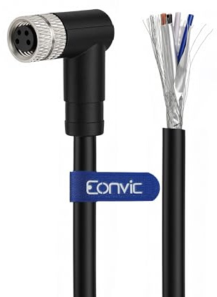 Eonvic Industrielles M8 4-polige A-Code-Buchse, rechtwinklig auf offen, geformtes, geschirmtes Luftfahrt-Sensorkabel, wasserdicht, IP67, Cat 5e, High-Flex-Kabel, 5 m