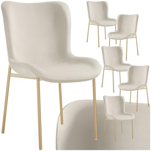 tectake® 6er Set Stuhl, Samtstoff Esszimmerstühle, Polsterstuhl Sessel für Küche, Wohnzimmer, Esstisch, Schminktisch, als Cocktailsessel, Dining Chair, Möbel für Esszimmer - Samt beige/Gold