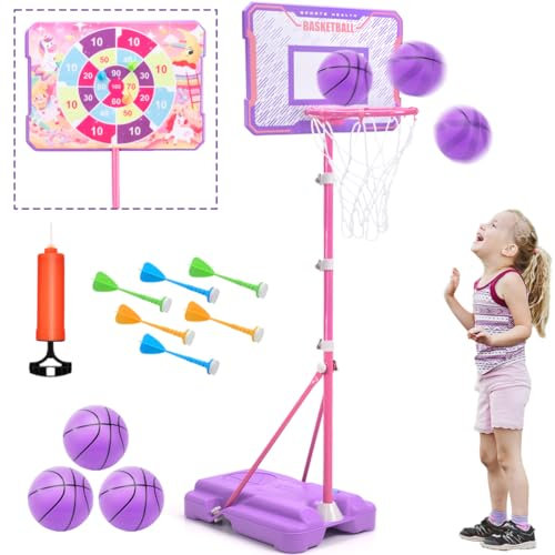 MELAND Basketball Hoop - Pink Basketball Hoop for Kids With Adjustable Height, Toys for 3+ year old Boys Girls