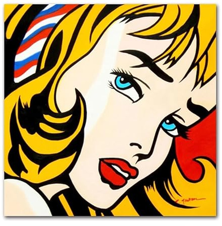 DDSEW GREWT Roy Lichtenstein Poster Mädchen mit Haarband Wandkunst Pop Art Leinwand Gemälde Roy Lichtenstein Druck für Wohnkultur Bild 50x50cm Kein Rahmen