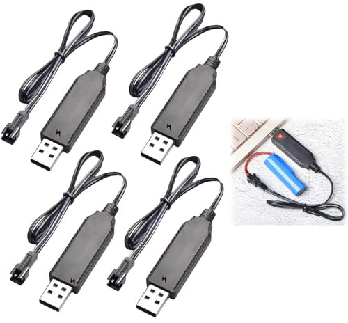 4Pcs 3.7V Drone USB Charger Cable Set with SM-2P Connector Plug Lithium Battery USB Charging with LED Indicator Cable 500mA Output Charging Cord for RC Toys Drone Car TANK Trucks Trains Boat