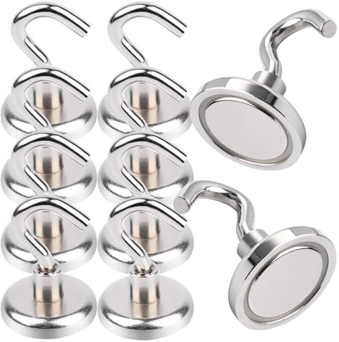 Aenienoe 10 Pack Heavy Duty Magnets Hook for Hanging Magnetic Hooks 32kg Strong Magnet with Hook for Cruise Cabin Kitchen Fridge Classroom Office Camping 32mm(1.26in) Silver