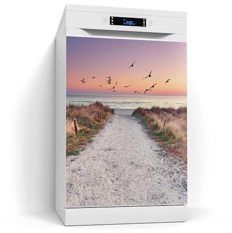 DEQORI Pellicola magnetica per lavastoviglie, 60 x 80 cm, motivo alba sulla spiaggia al Mar Baltico, tappetino decorativo per lavastoviglie, pellicola decorativa magnetica, autoadesiva, magnetica e