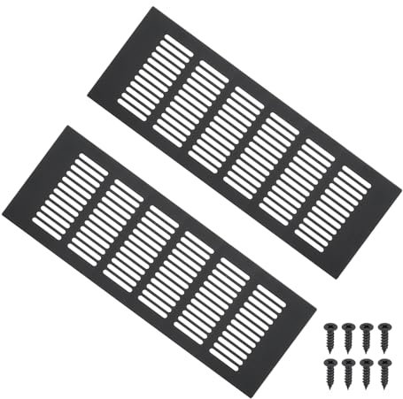 PATIKIL 10 x 4 Inch Door Air Vent Cover, 2pcs Aluminum Grille Ventilation Cover Louvered with Mounting Screws for Cabinet Wardrobe Door, Black