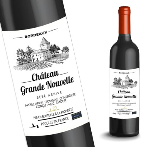 NOZHAM® X5 Étiquettes Bouteille de vin Annonce de Grossesse Originale Naissance Bébé Arrive - Grands Parents - Papy - Mamie - Tonton - Tata - Papa