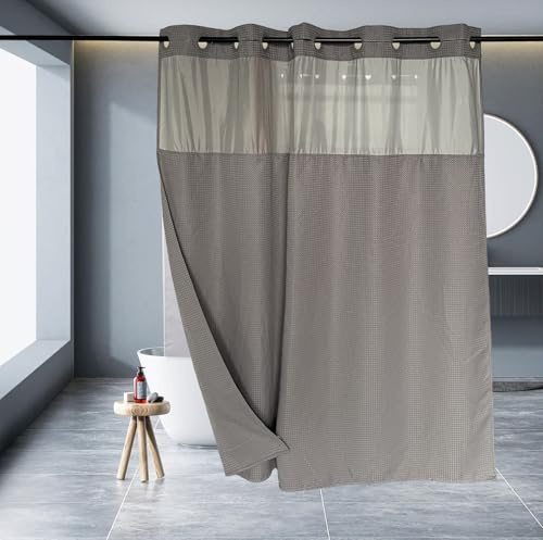 Calefee Rideau de Douche Imperméable 137x203, Rideau de Bain Polyester Tissage Gaufré Double Épaisseur, Rideau de Douche Lesté Imperméable