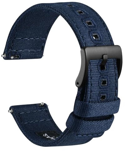 WOCCI 20mm Segeltuchstoff Uhrenarmband, Schnellverschluss, Ersatzband, Schwarze Schnalle (Dunkler Denim)
