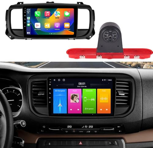 9 Zoll Android Autoradio mit GPS Navigation + HD Nachtsicht Bremsleuchte Rückfahrkamera Ersatz für Citroën Jumpy 3/Citroën Spacetourer/Peugeot Expert/Toyota Proace Kasten MDZ/Toyota Proace Verso MPY