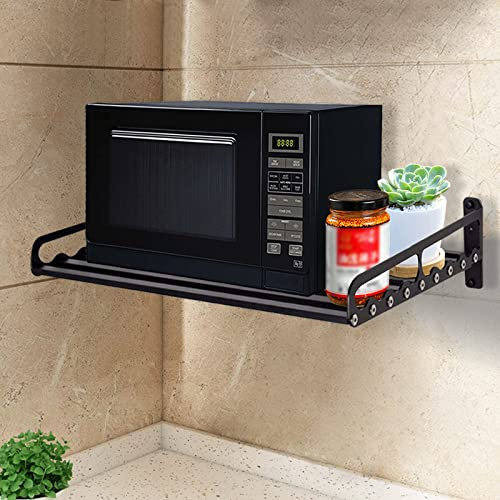Tyvotrend Supporto per forno a microonde, supporto a parete, per forno a microonde, da cucina, nero, 50 x 39,5 x 15 cm