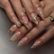 GlamRays Pack of 24 Almond Press On Nails Medium Length Bronzing False Nails with Designs Gold Line False Nails Glue Nails Shiny Acrylic Nails for Women Nail Decoration