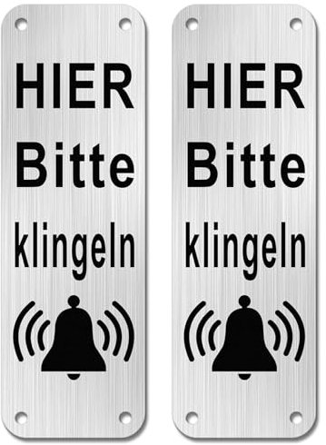 Yuiturt 2 Stück Selbstklebendes Klingelschild 15x5cm, Türschild mit Gravur, Bitte Klingeln und Warten Schild mit Aluminiumoberfläche, Ring Klingelschild für Türbereich