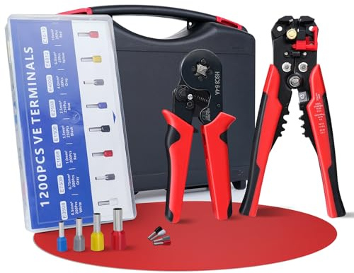 HYCHIKA Ferrule Crimping Tool, 3-in-1 Automatic Wire Stripper, Crimping Pliers Set with 1200PCS 0.25-10mm²(AWG 24-8) Terminals, Wire Crimping Tool, Crimp Connectors