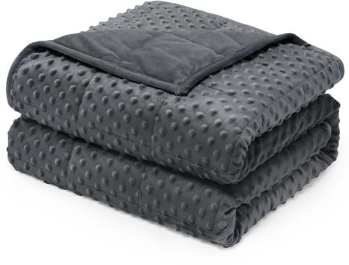 Wemore Minky Dot gewichtete Decke für Erwachsene, Doppelgröße, 6,8 kg, weiche, schwere Decke für Stressabbau und Schlafförderung, atmungsaktive Decke für alle Jahreszeiten, mit Glasperlen, Dunkelgrau
